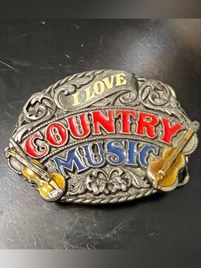 I Love Country Music Musician Pewter Vintage 1988 Belt Buckle by Siskiyou